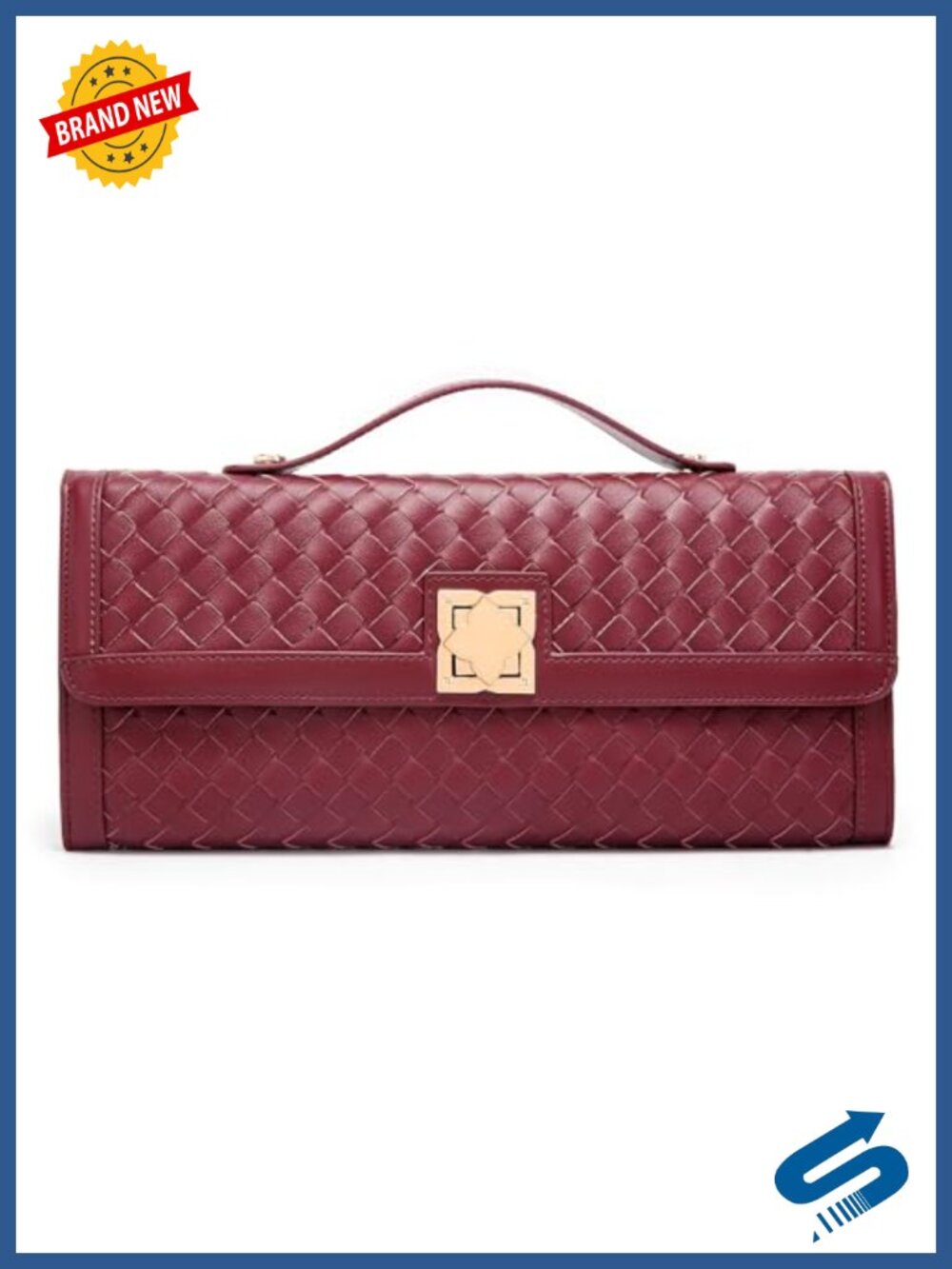 Woven Vegan Leather Evening Clutch with Butterfly Lock
